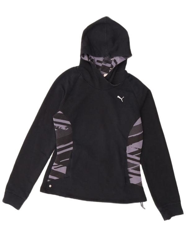 Puma Womens Hoodie Jumper UK 10 Small Black Geometric Cotton