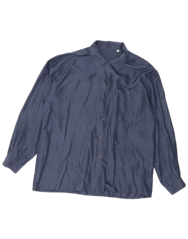 Vintage Womens Oversized Shirt Blouse UK 14 Medium Navy Blue