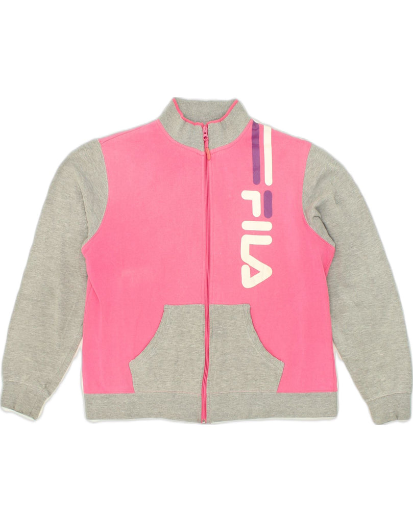 FILA Womens Graphic Tracksuit Top Jacket UK 18 XL Pink Colourblock Cotton | Vintage Fila | Thrift | Second-Hand Fila | Used Clothing | Messina Hembry 