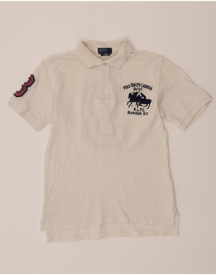 POLO RALPH LAUREN Boys Graphic Polo Shirt 7-8 Years Small White Cotton