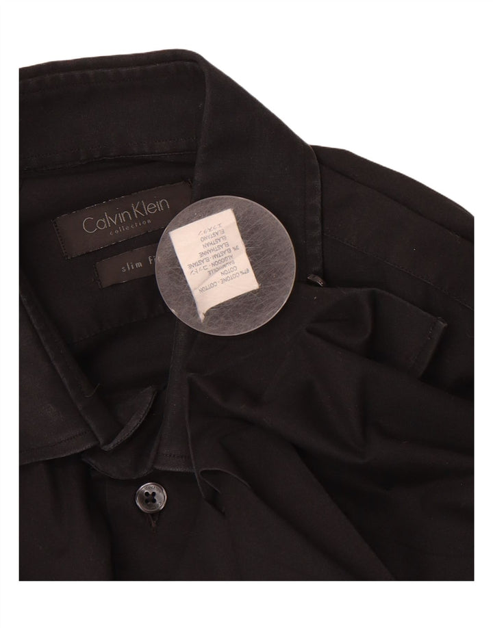 CALVIN KLEIN Mens Slim Fit Shirt Size 41 Large Black Cotton