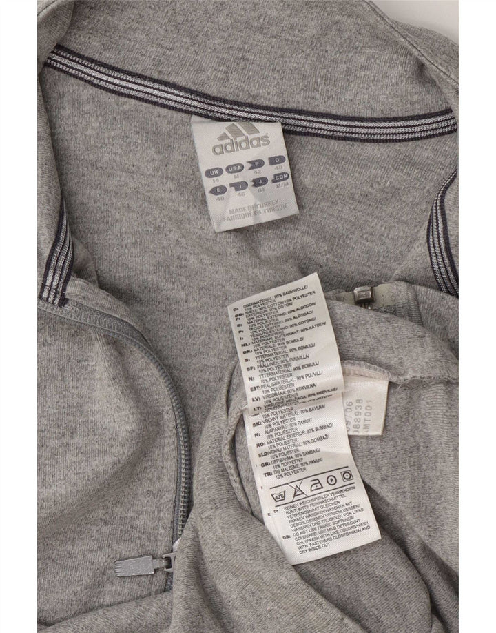 Adidas Womens Tracksuit Top Jacket UK 14 Medium Grey Cotton