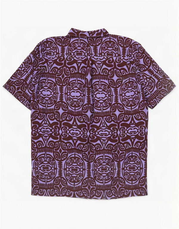 Tribal Origin Mens Abstract Pattern Short Sleeve Shirt 2XL Purple Cotton