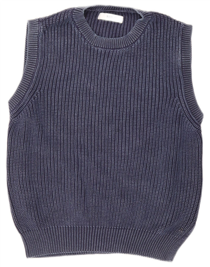 REPLAY Womens Vest Tank Top UK 14 Medium Navy Blue Cotton