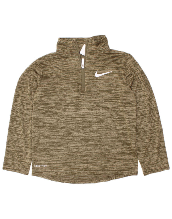 Nike Boys Dri Fit Pullover Tracksuit Top 5-6 Years Medium Khaki Flecked