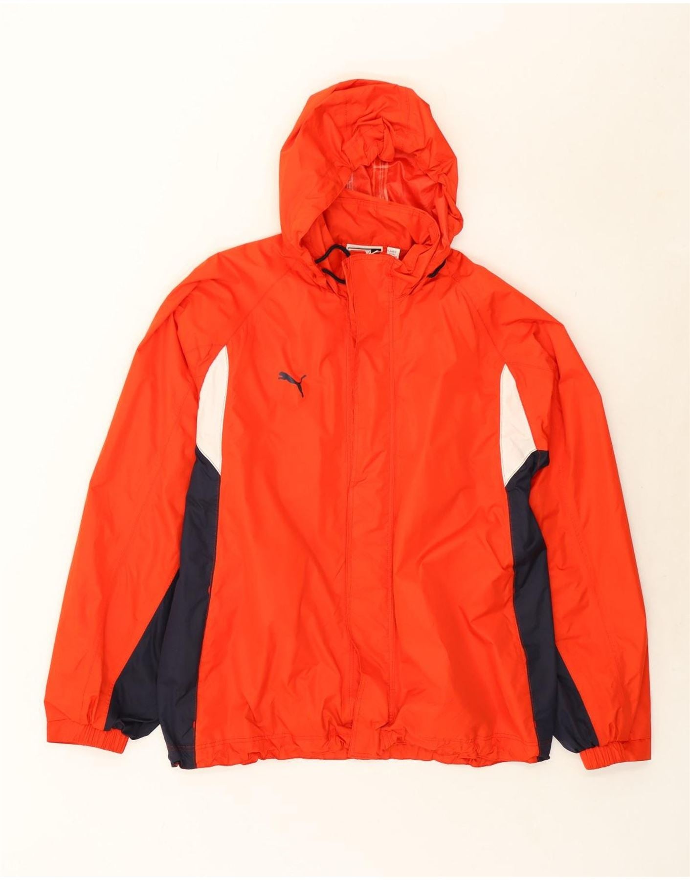 PUMA Mens Hooded Rain Jacket UK 40 Large Red Colourblock Polyester
