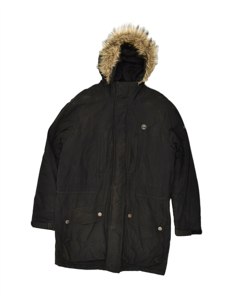 TIMBERLAND Mens Hooded Parka Jacket UK 38 Medium Black Cotton | Vintage Timberland | Thrift | Second-Hand Timberland | Used Clothing | Messina Hembry 