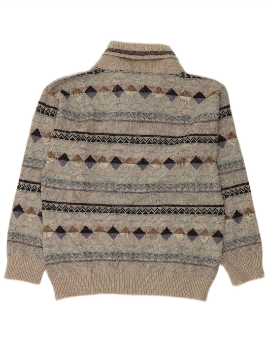 Vintage Mens Shawl Neck Jumper Sweater IT 50 Medium Grey Argyle/Diamond