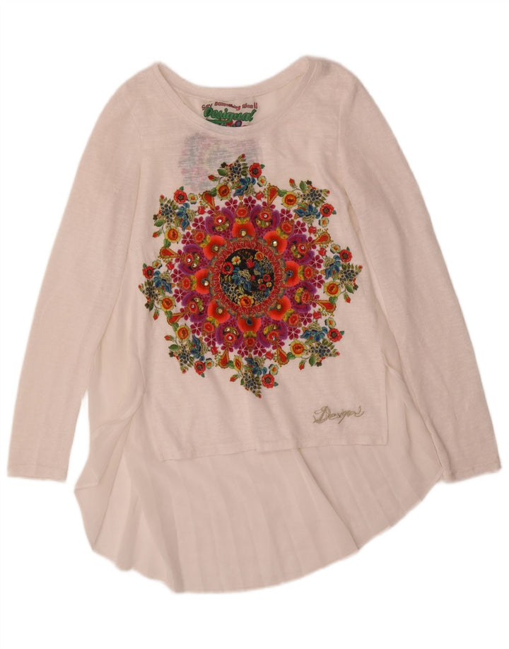 Desigual Womens Graphic Tunic Top UK 10 Small White Floral