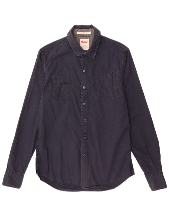 LEVI'S Mens Slim Fit Shirt Small Navy Blue Cotton