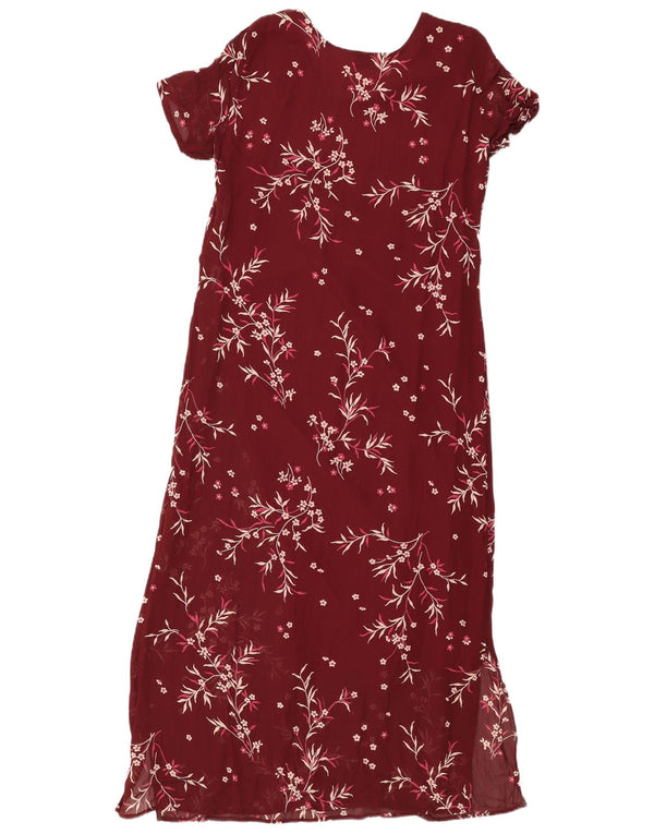 Vintage Womens Maxi Dress UK 16 Large Burgundy Floral
