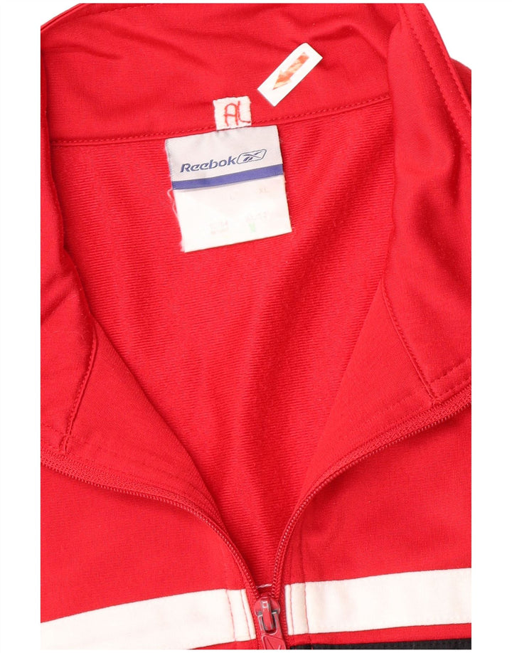 Reebok Mens Tracksuit Top Jacket Large Red Colourblock Polyester