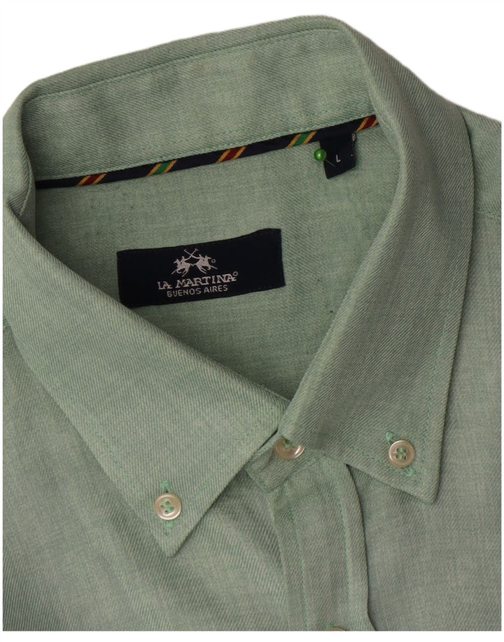 La Martina Mens Shirt Large Green Cotton