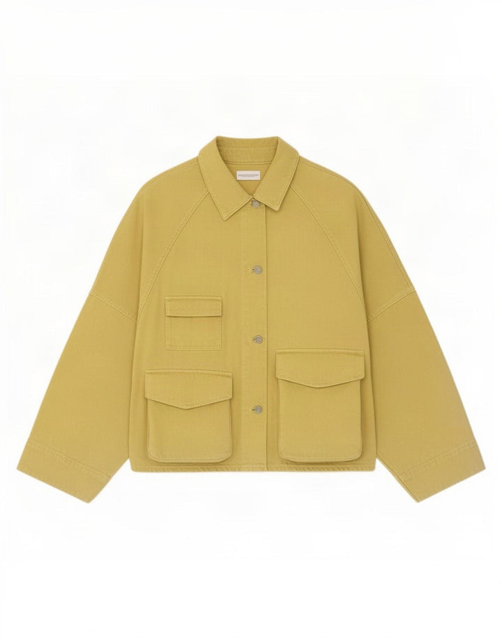 Zara Womens Oversized Utility Jacket UK 6 XS Yellow Cotton