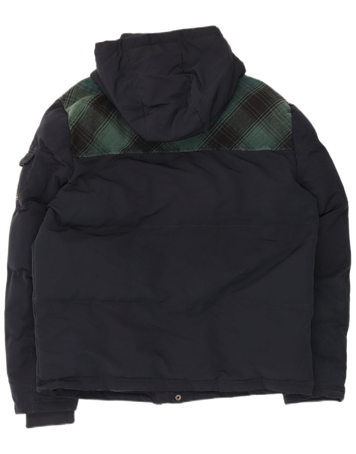 Superdry Mens Hooded Ski Jacket UK 42 XL Navy Blue Check Polyester