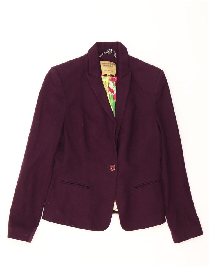 Ted Baker Womens 1 Button Blazer Jacket Size 3 Medium Purple Wool