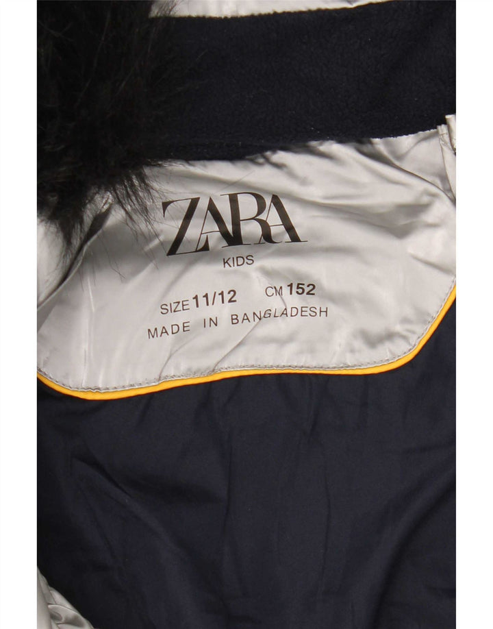 Zara Girls Hooded Padded Jacket 11-12 Years Silver Polyester