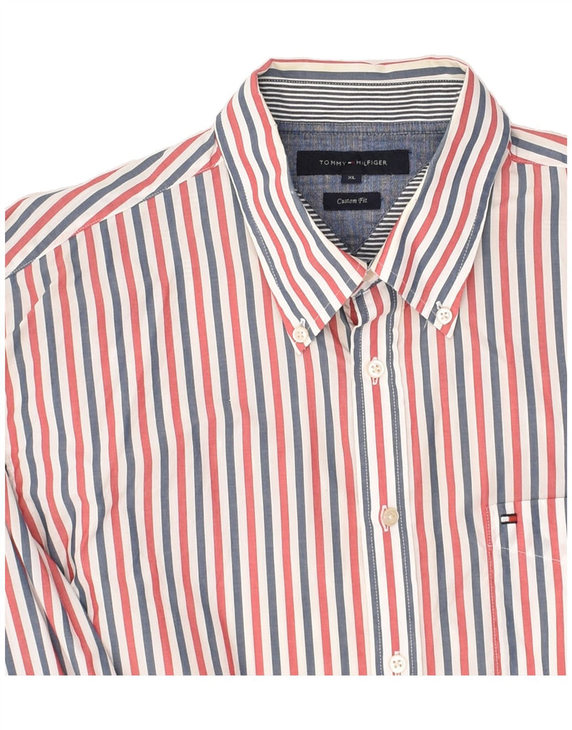 TOMMY HILFIGER Mens Custom Fit Shirt XL Red Striped Cotton | Vintage Tommy Hilfiger | Thrift | Second-Hand Tommy Hilfiger | Used Clothing | Messina Hembry 