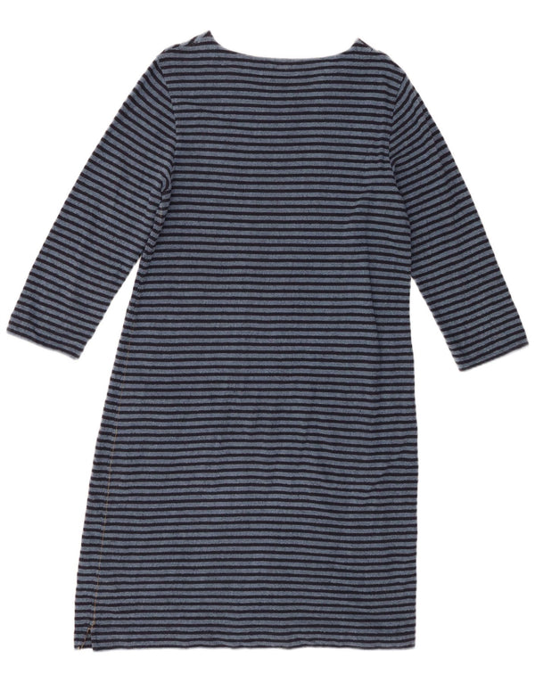 White Stuff Womens 3/4 Sleeve Sheath Dress UK 14 Large Blue Striped Cotton