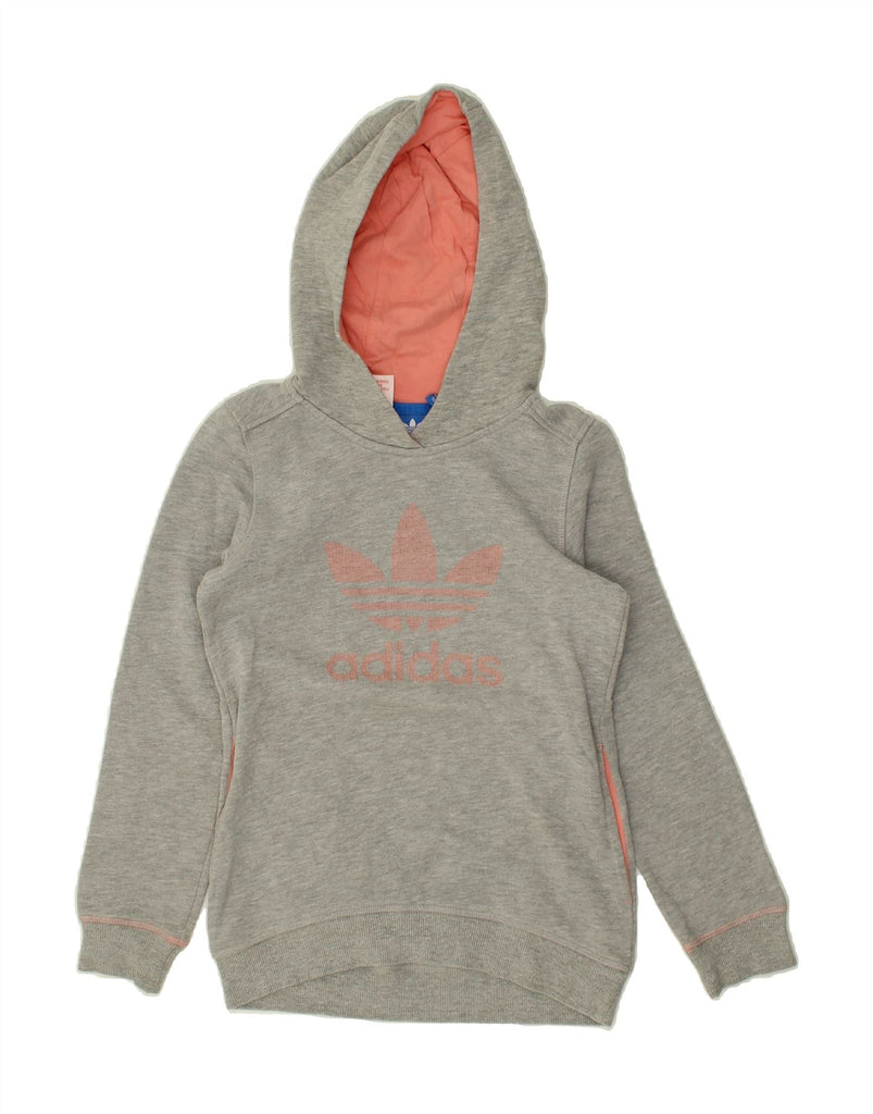 ADIDAS Girls Graphic Hoodie Jumper 9-10 Years Grey Cotton | Vintage Adidas | Thrift | Second-Hand Adidas | Used Clothing | Messina Hembry 