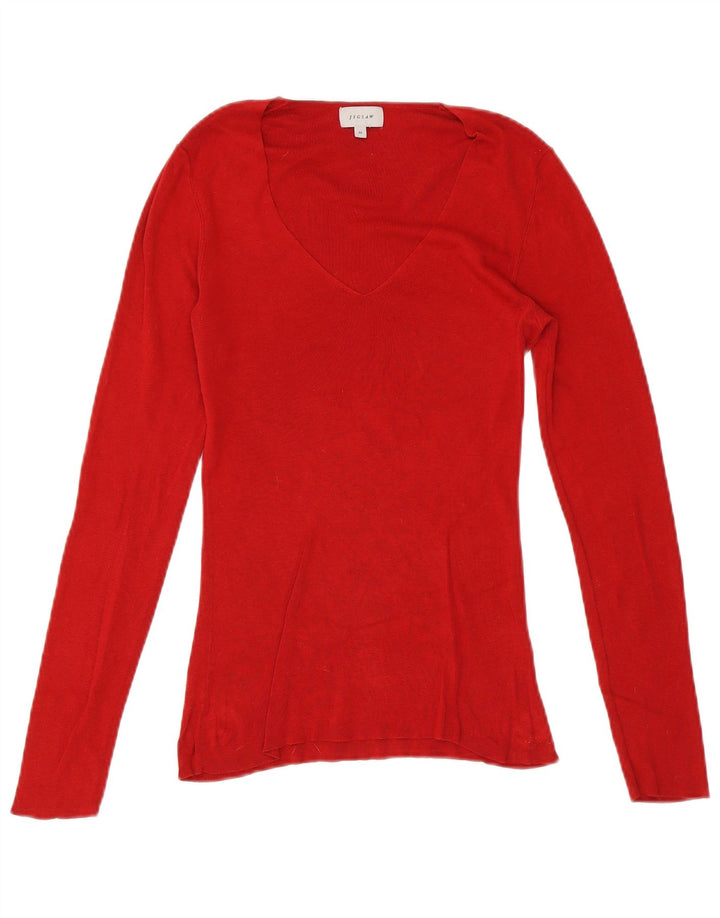 JIGSAW Womens V-Neck Jumper Sweater UK 12 Medium Red Silk