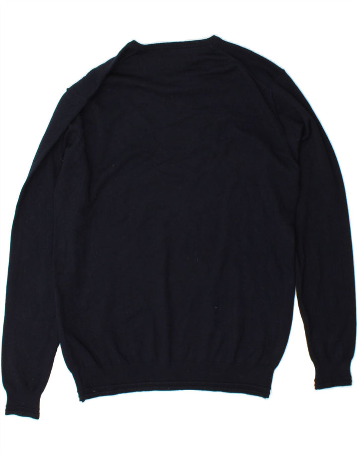 REFRIGUE Mens V-Neck Jumper Sweater Large Navy Blue Viscose Vintage Refrigue and Second-Hand Refrigue from Messina Hembry 