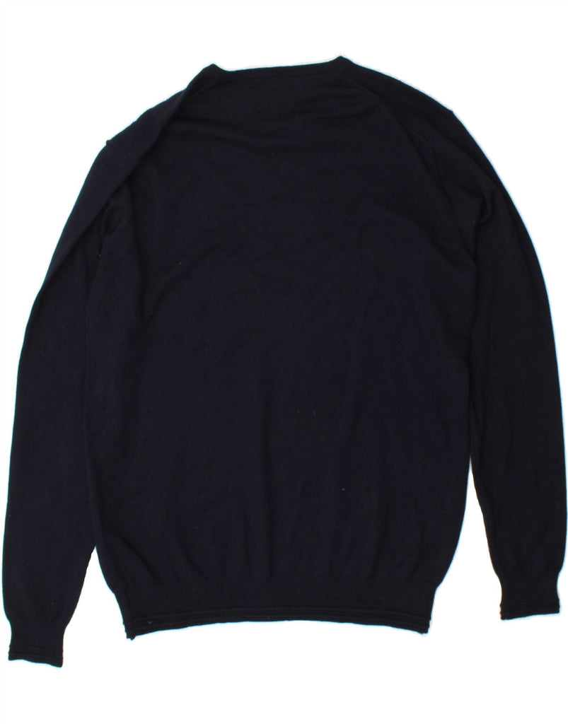 REFRIGUE Mens V-Neck Jumper Sweater Large Navy Blue Viscose Vintage Refrigue and Second-Hand Refrigue from Messina Hembry 