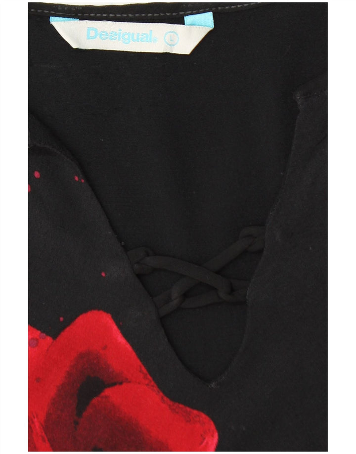 DESIGUAL Womens Sleeveless Blouse Top UK 14 Large Black Floral