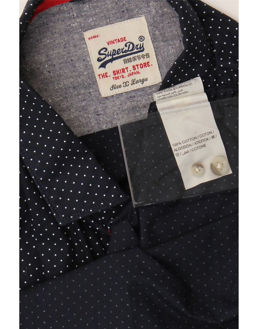 Superdry Mens Shirt XL Navy Blue Polka Dot Cotton