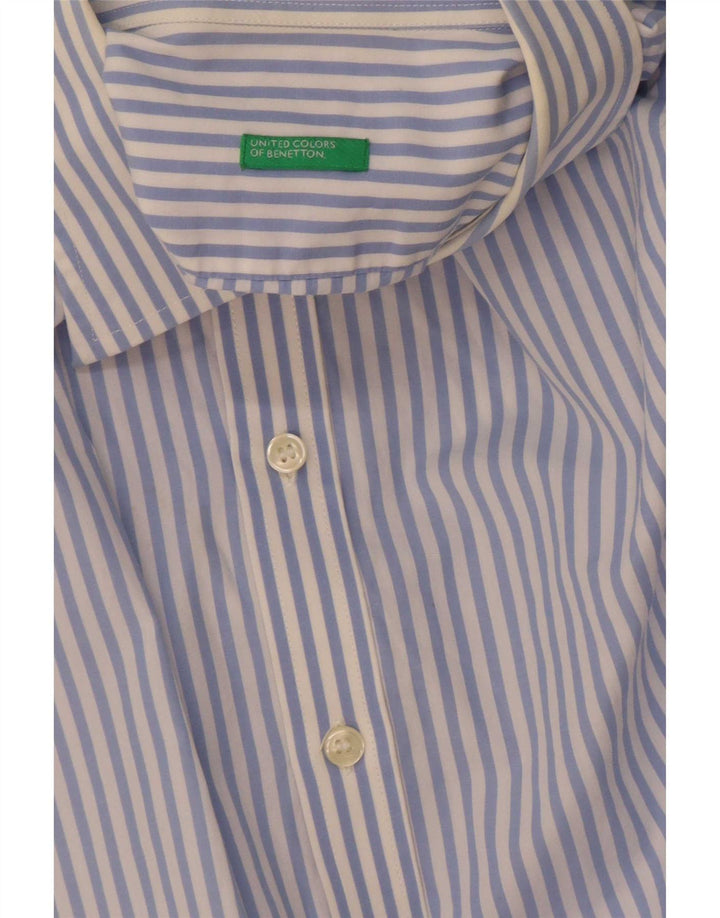 Benetton Mens Shirt Medium Blue Pinstripe
