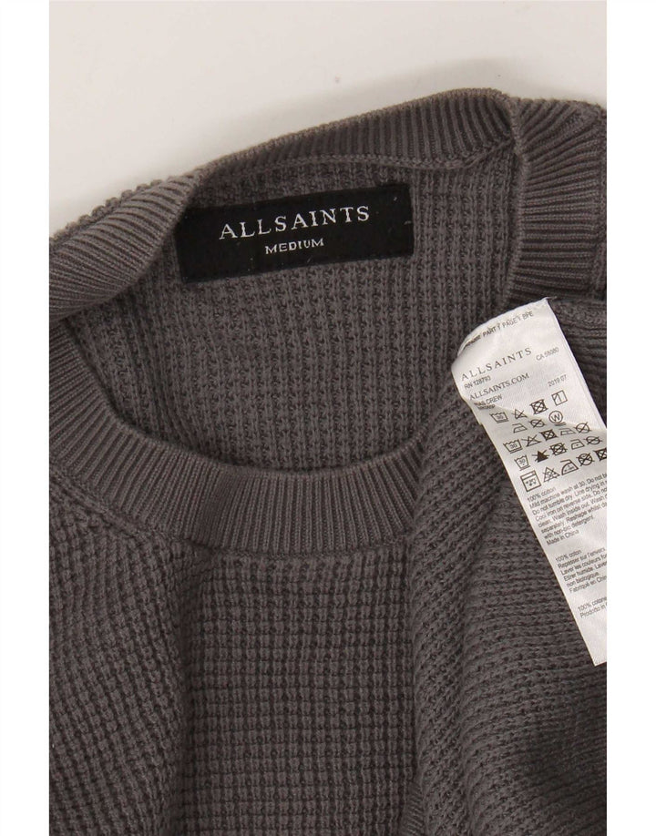 All Saints Mens Crew Neck Jumper Sweater Medium Grey Cotton
