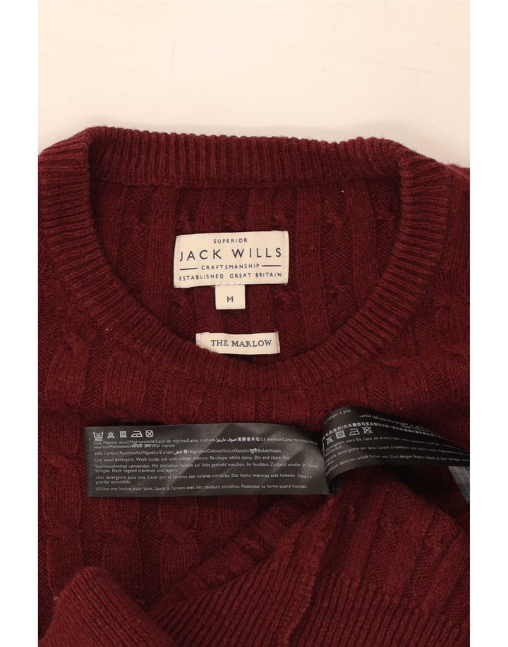 Jack Wills Mens Crew Neck Jumper Sweater Medium Burgundy Wool