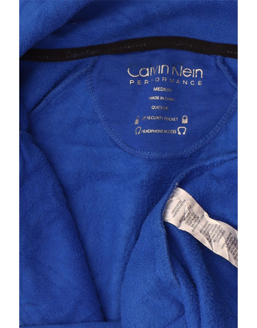 CALVIN KLEIN Womens Graphic Fleece Jacket UK 14 Medium Blue Polyester