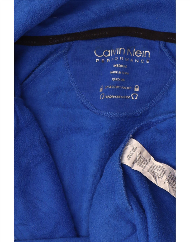 CALVIN KLEIN Womens Graphic Fleece Jacket UK 14 Medium Blue Polyester