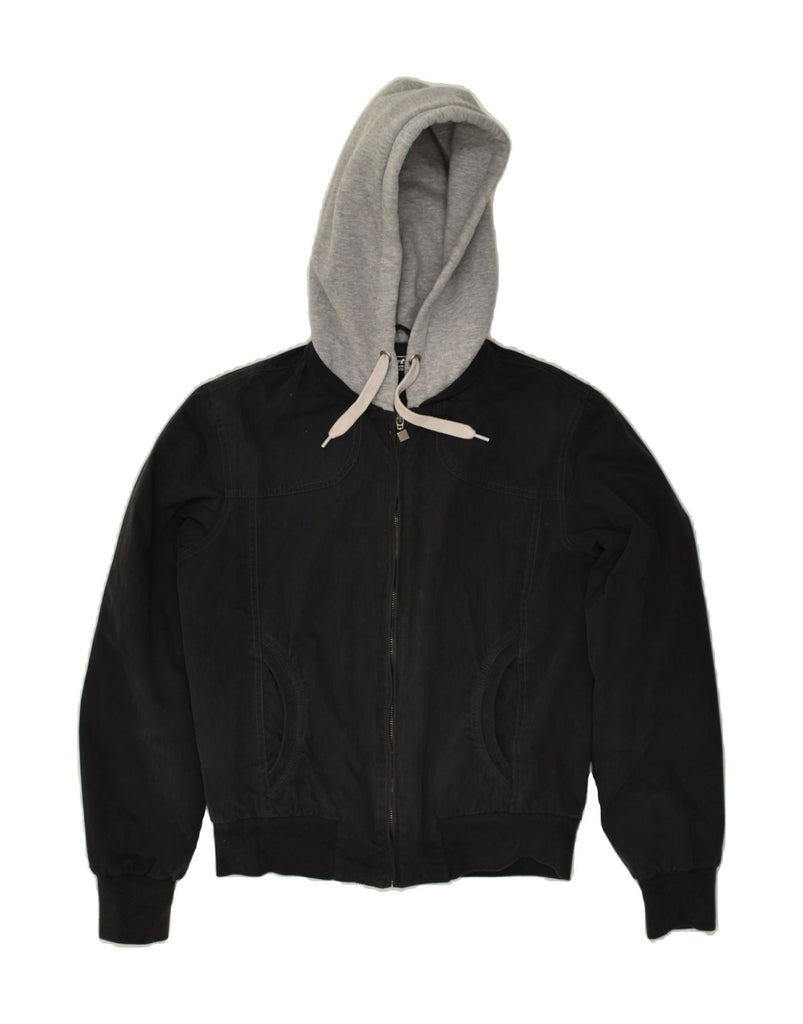 LOTTO Womens Hooded Bomber Jacket UK 10 Small Black Colourblock Cotton | Vintage Lotto | Thrift | Second-Hand Lotto | Used Clothing | Messina Hembry 