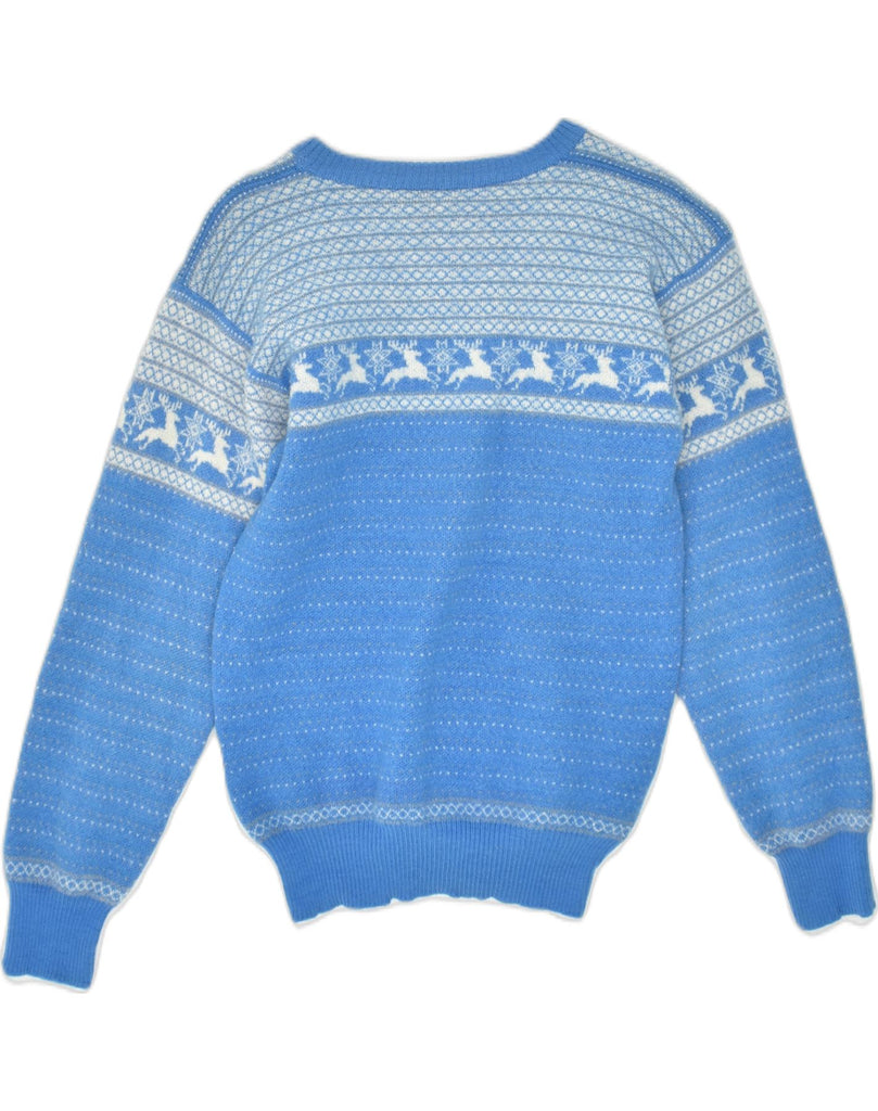 K-WAY Mens Crew Neck Jumper Sweater IT 48 Small Blue Fair Isle Wool | Vintage K-Way | Thrift | Second-Hand K-Way | Used Clothing | Messina Hembry 