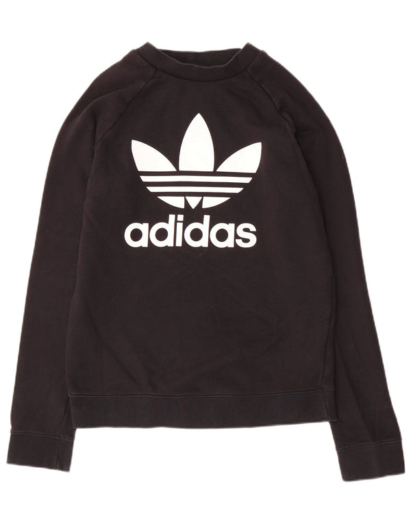 Adidas Womens Graphic Sweatshirt Jumper UK 10 Small Black Cotton