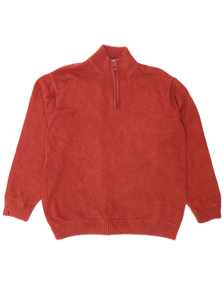 Eddie Bauer Mens Zip Neck Jumper Sweater 2XL Maroon Cotton
