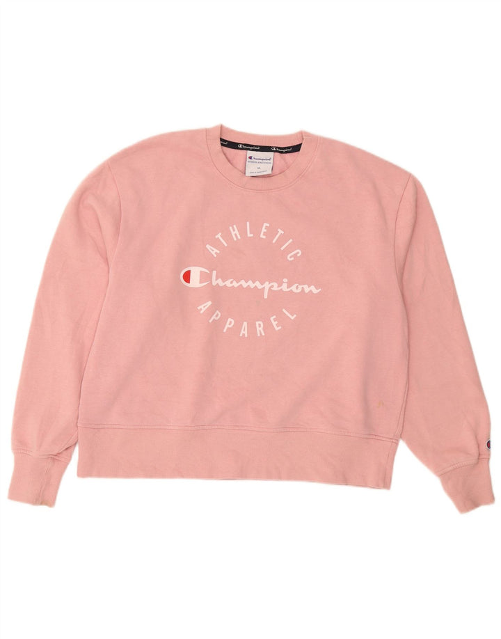 Champion Womens Graphic Sweatshirt Jumper UK 14 Medium Pink Cotton