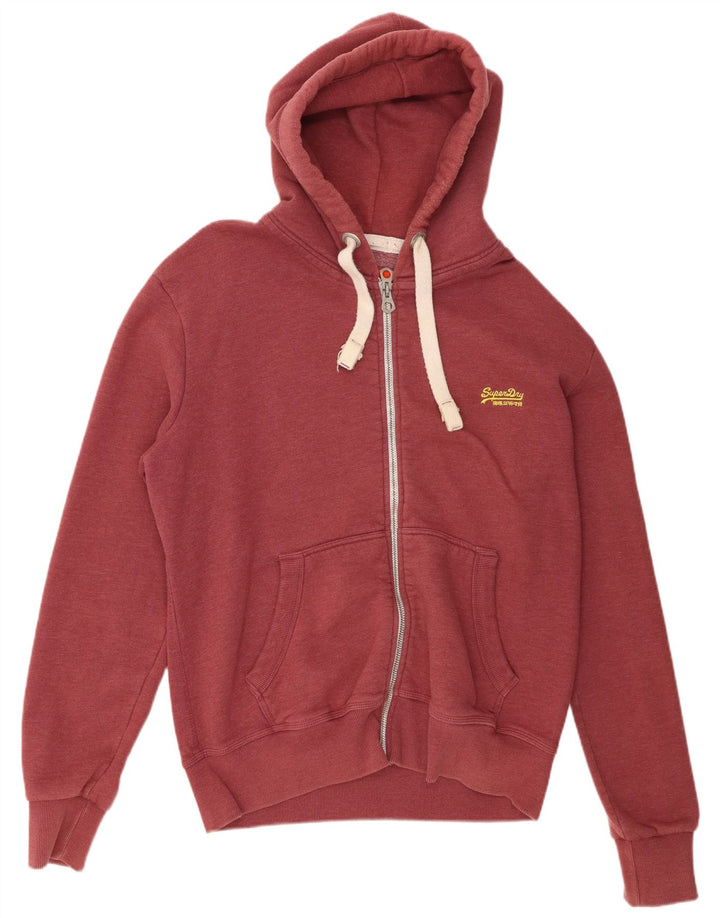 Superdry Mens Zip Hoodie Sweater 2XL Maroon Cotton