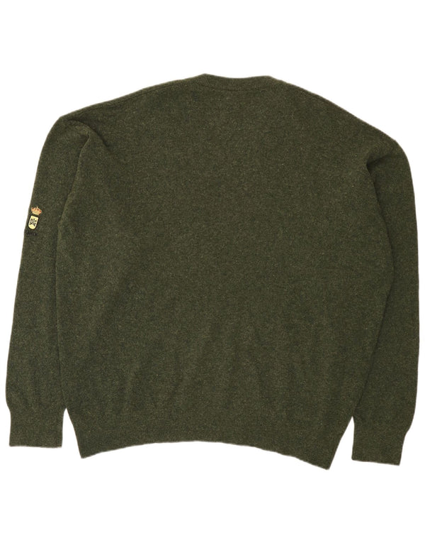 Lacoste Mens V-Neck Jumper Sweater Size 8 3XL Green Lambswool