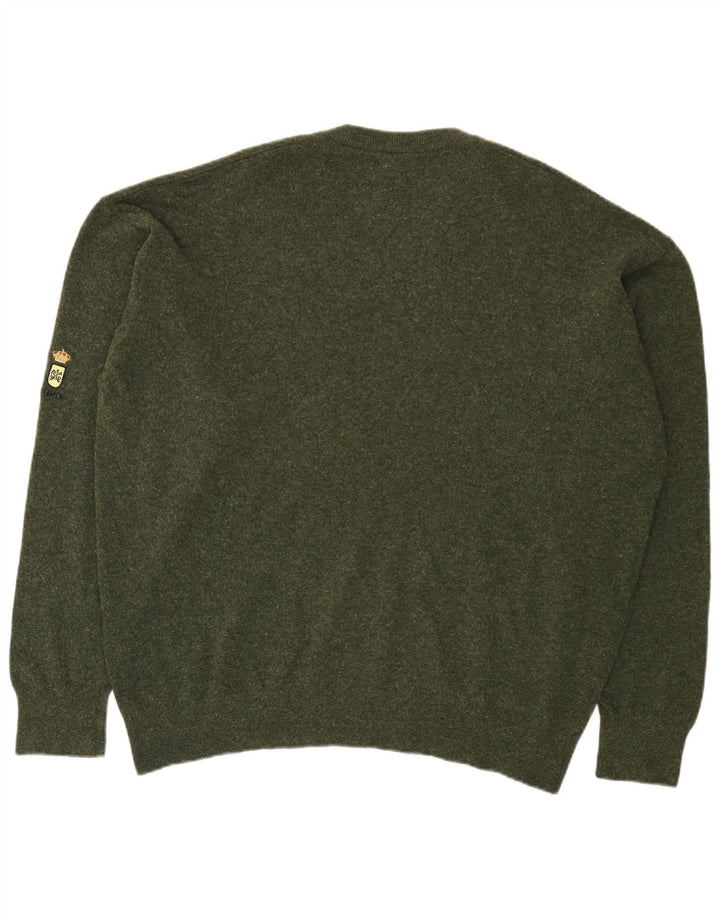 Lacoste Mens V-Neck Jumper Sweater Size 8 3XL Green Lambswool