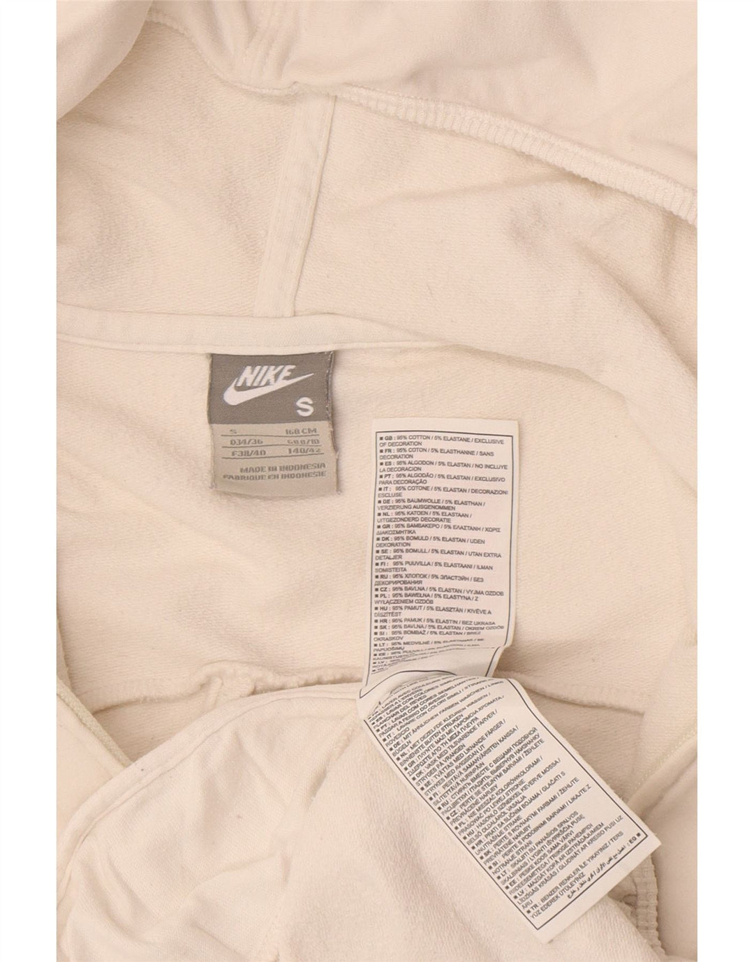 Nike Womens Zip Hoodie Sweater UK 8/10 Small White Cotton