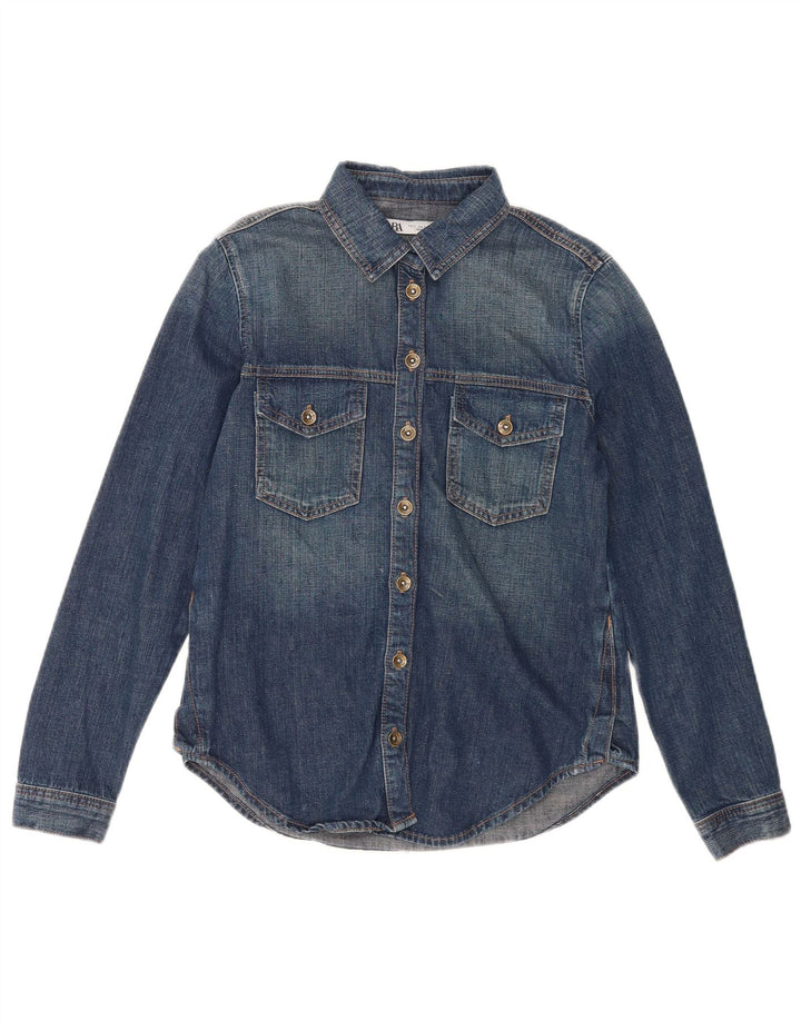 Zara Womens Denim Shirt UK 10 Small Blue Cotton