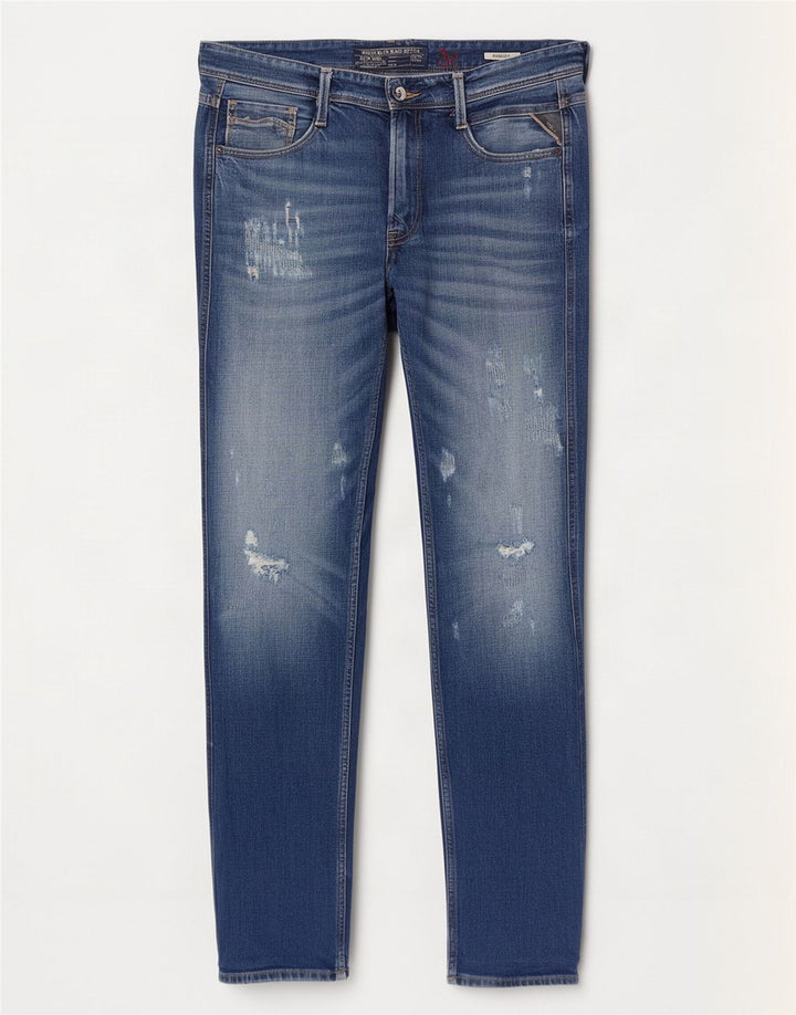 Replay Mens Anbass Distressed Slim Jeans W34 L33 Blue