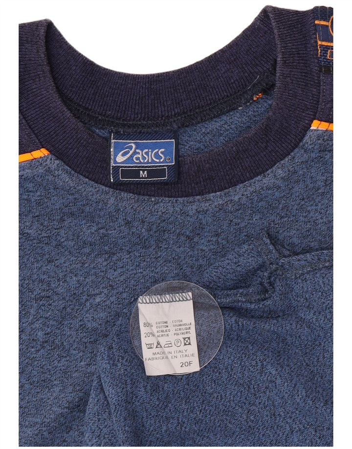 Asics Mens Graphic T-Shirt Top Medium Navy Blue Colourblock Cotton