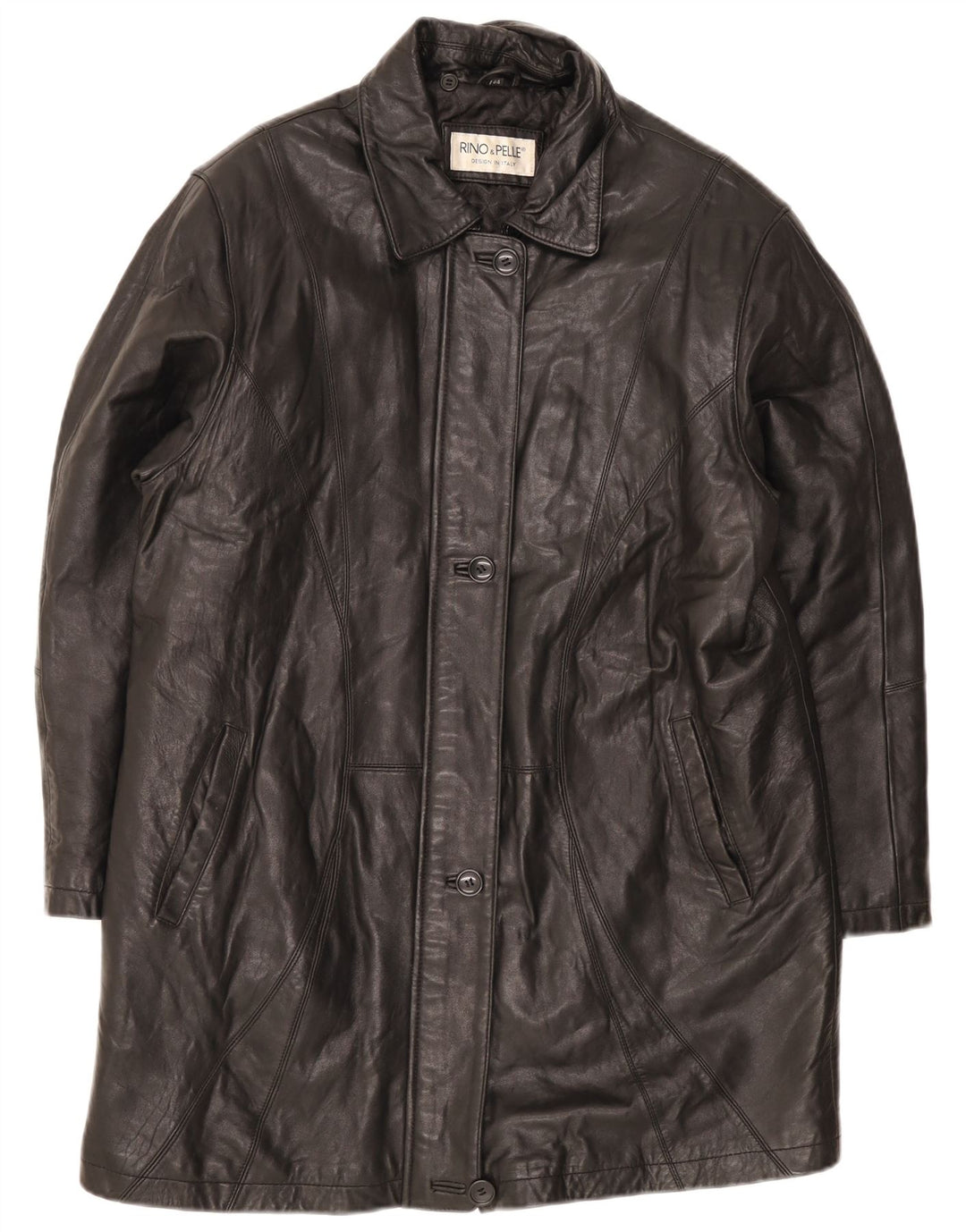 Rino & Pelle Womens Oversized Leather Coat IT 44 Medium Black