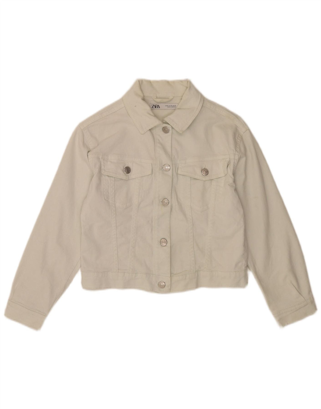 Zara Womens Crop Denim Jacket UK 6 XS White Cotton
