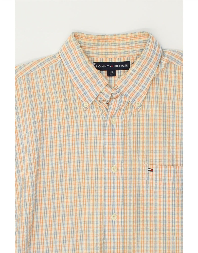 TOMMY HILFIGER Mens Short Sleeve Shirt Large Orange Check Cotton | Vintage Tommy Hilfiger | Thrift | Second-Hand Tommy Hilfiger | Used Clothing | Messina Hembry 