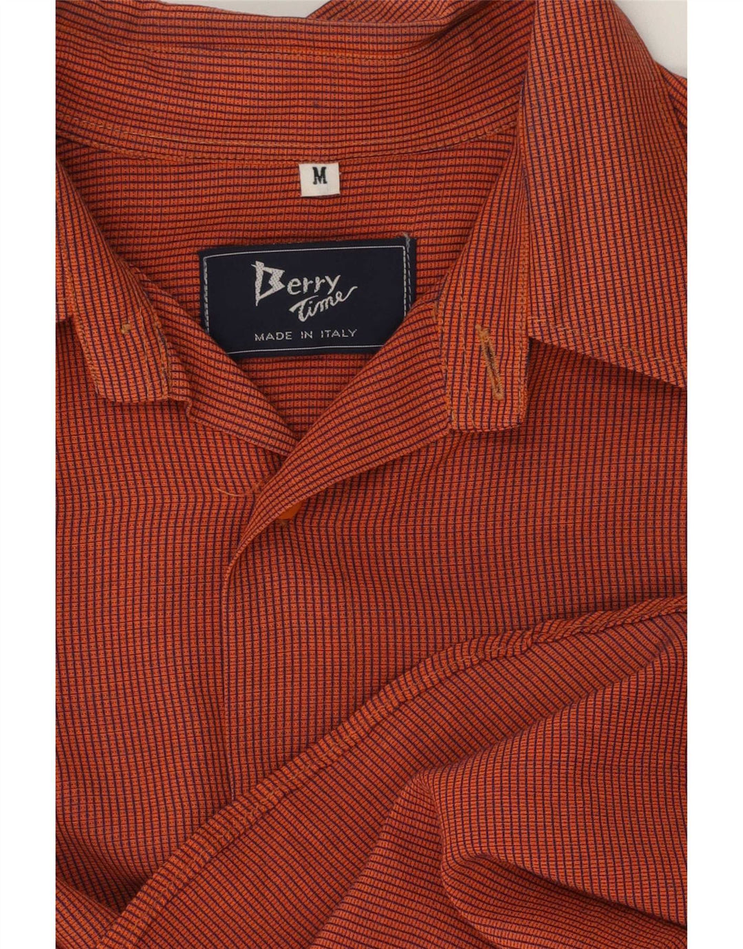 Vintage Mens Short Sleeve Shirt Medium Orange Gingham